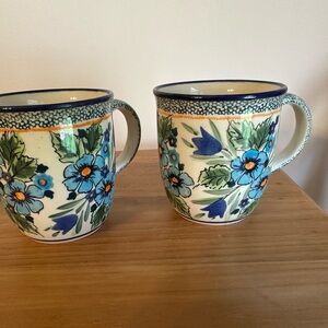 Artisan Floral Mugs - Blue and Green